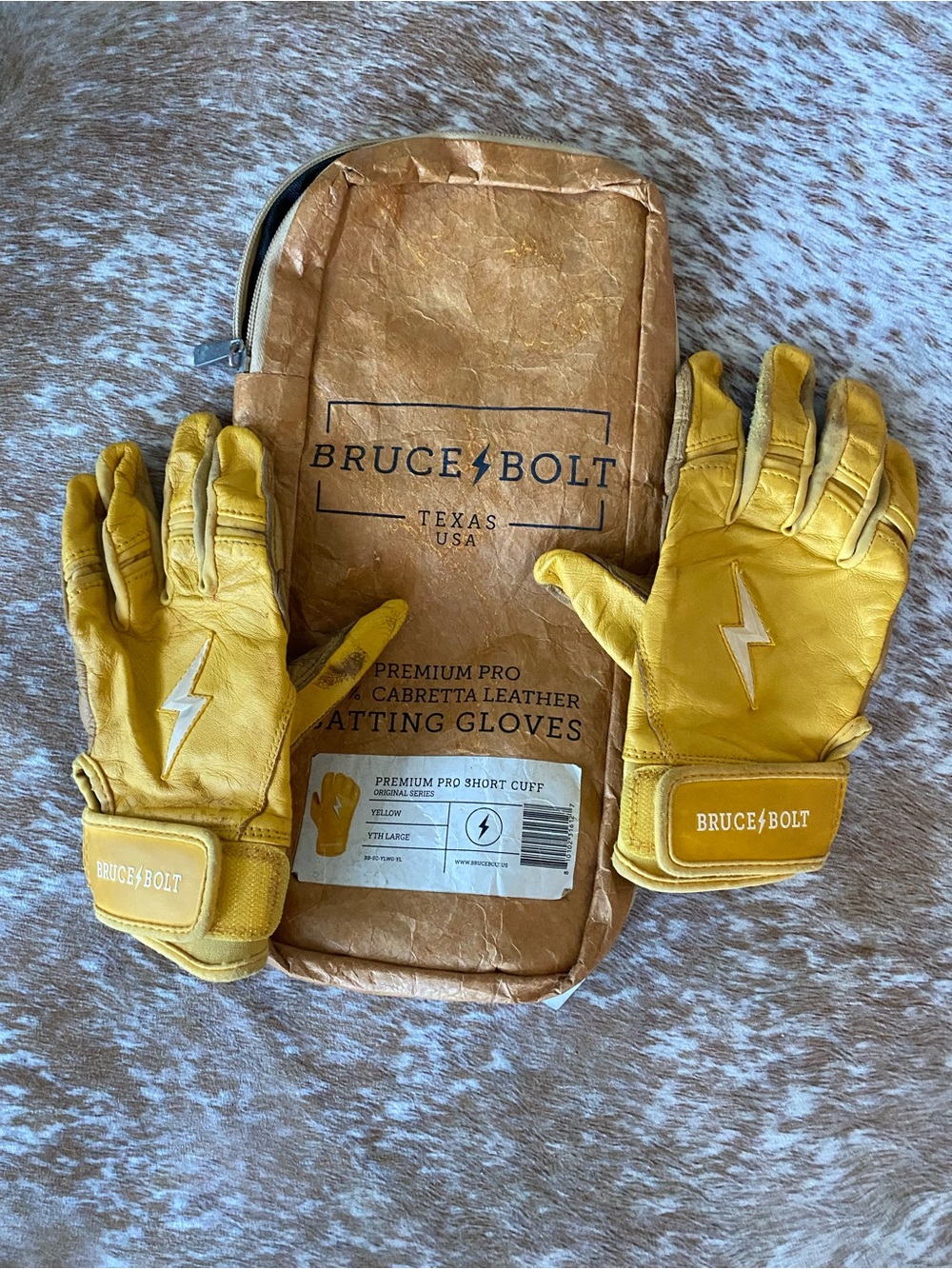 Bruce Bolt Kids' Yellow Leather Batting Gloves
